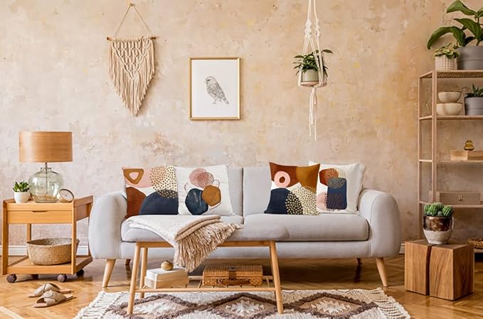 Jartinle Burnt Orange Abstract Throw Pillow Covers 20x20 Set of 4 Mid Century Modern Pillow Covers Geometric Minimalist Decor for Couch Home Decor