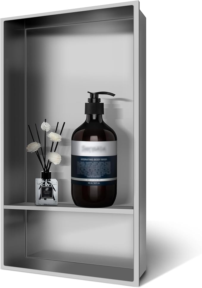 12" X 25" Stainless Steel Shower Niche Insert Tile Ready, Niche for Shower Wall, 2-Tier Recessed Shelves No Tile Needed for Bathroom Storage, Brushed Nickel