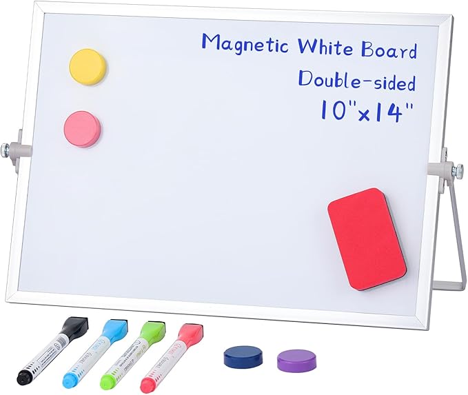MXG 10" x 14" Double-Sided Portable Magnetic Dry Erase Whiteboard with Stand, 4 Markers, 4 Magnets & 1 Whiteboard Eraser - Ideal for Office, School, Home Memo & to-Do List