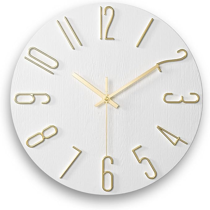 Faupugh Wall Clock Battery Powered 12 inch Silent Wall Clock, Exquisite Modern Style Decorative Clock, Suitable for Home, Office, School, Kitchen, Bedroom, Living Room (White)