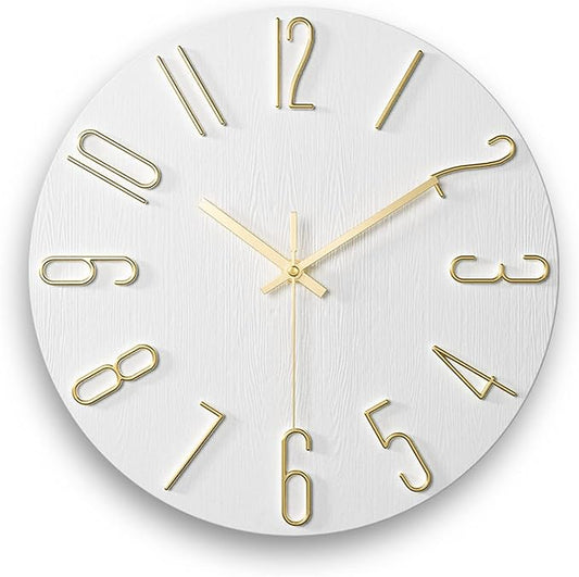 Faupugh Wall Clock Battery Powered 12 inch Silent Wall Clock, Exquisite Modern Style Decorative Clock, Suitable for Home, Office, School, Kitchen, Bedroom, Living Room (White)
