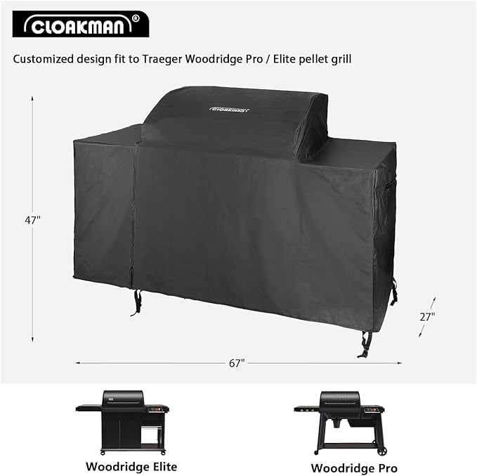Outdoor Heavy Duty 600D Waterproof Pellet Grill Cover Compatible with Traeger Woodridge Pro and Elite Grill, BAC776 Full-Length All Weather Grill Cover Accessory (Woodridge Pro/Elite)