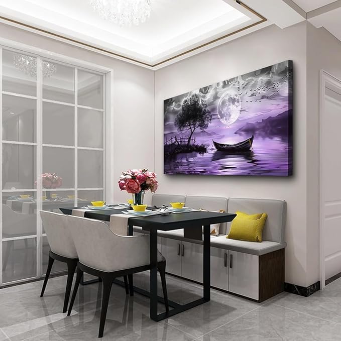 hyidecorart Black And White Wall Painting Large Wall Art For Living Room Framed Canvas Wall Decor For Bedroom Office Decoration Purple Scenery Abstract Picture Artwork Home Decor Ready to Hang