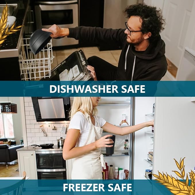 Teivio 88-Piece Kitchen Plastic Wheat Straw Dinnerware Set, Service for 8, Dinner Plates, Plates and Bowls Sets,Pasta Bowls,Cups, Flatware, Dishwasher Safe, Unbreakable Outdoor Camping Dishes, Black