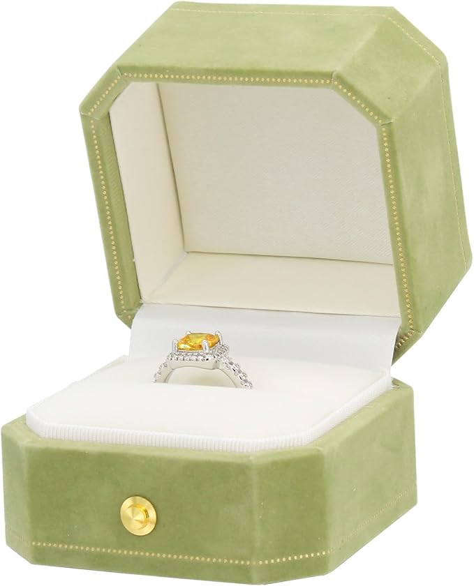 Jewelry Ring Box Small Travel Jewelry Box, Velvet Wedding Ring Box for Business, Engagement, Wedding, Bridesmaid and Holiday Events - Green