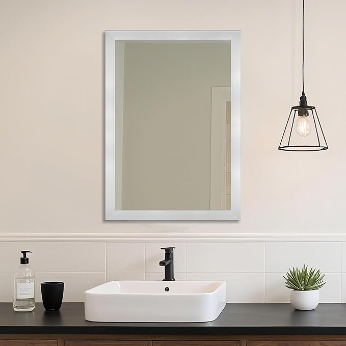 Ruomeng Bathroom Mirror 24" x 36" Rectangular Wall Mirror for Over Sink Feamed Mirror for Entryway, Bedroom, Living Room, Nickel
