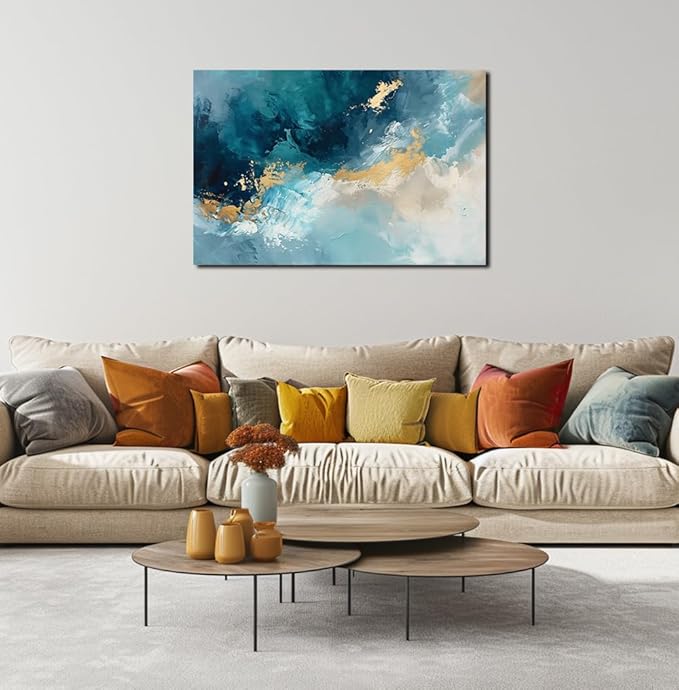 Ocean Wall Art Decor for Living Room Blue Abstract Seascape Canvas Picture for Wall Modern Beach Art Print for Bedroom Large Abstract Artwork Painting for Bathroom Home Office Decorations(36" x 24")