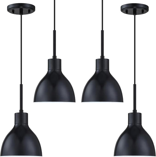 4 Pack 1 Light Industrial Hanging Indoor Kitchen Island Pendant Ceiling Light Fixtures Black Finish,5.9" Drum Metal Shade for Bar Dining Room Living Room Over Sink