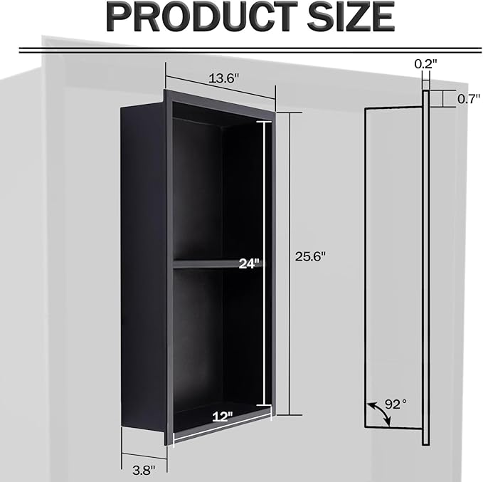 Stainless Steel Shower Niche 24" X 12" Brushed No Tile Needed Wall Niche Double Shelves Recessed Shower Shelf for Bathroom Storage Over Mount Installation
