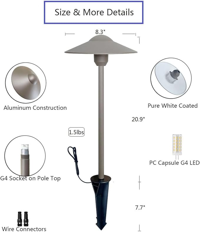 Arrownine Cast Aluminum Low Voltage Outdoor Pathway Light Walkway Landscape Path Lights Included Ground Spike,Wire Connectors Free Replaceable 3 Watts G4 LED Bulb Warm White 2-Pack Bronze Finish
