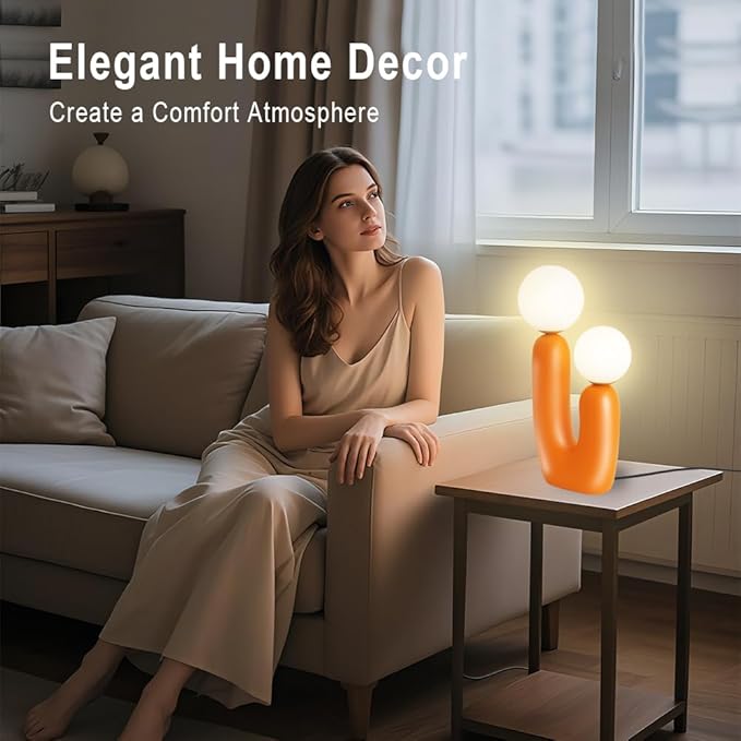 Nightstand Lamps, Modern Cactus Lamp, Dimmable Resin Table Lamp, Suitable for Living Room, Bedroom, Bedside Table (Orange)