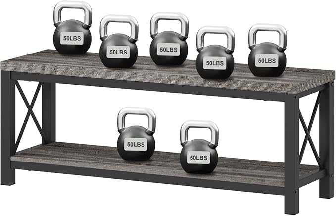 BON AUGURE Entryway Bench, Wood Metal Shoe Rack Bench for Indoor, Industrial Storage Benches for Bedroom, Mudroom, Foyer (47 inch Wide, Dark Grey Oak)