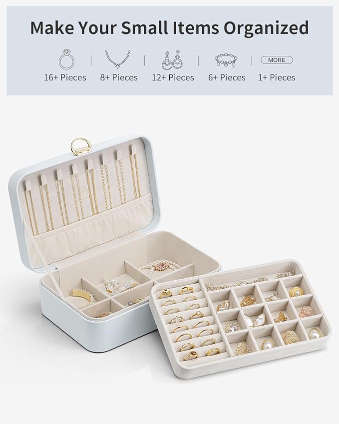 Vlando Jewelry Box Organizer for Women Girl,Lockable Jewelry Case Boxes with 2 Layers,Earrings Necklace,Rings Storage,Gift Box Packaging,Wedding Birthday Gifts Ideas Blue