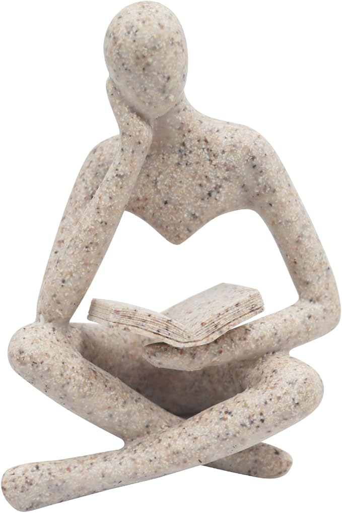 Bookshelf Decor, Reading Thinker Sculpture Figurine, Coffee Table Decor, Entry Way Table Home Decor, Decorative Statue for Living Room, Office, Bedroom, Gift