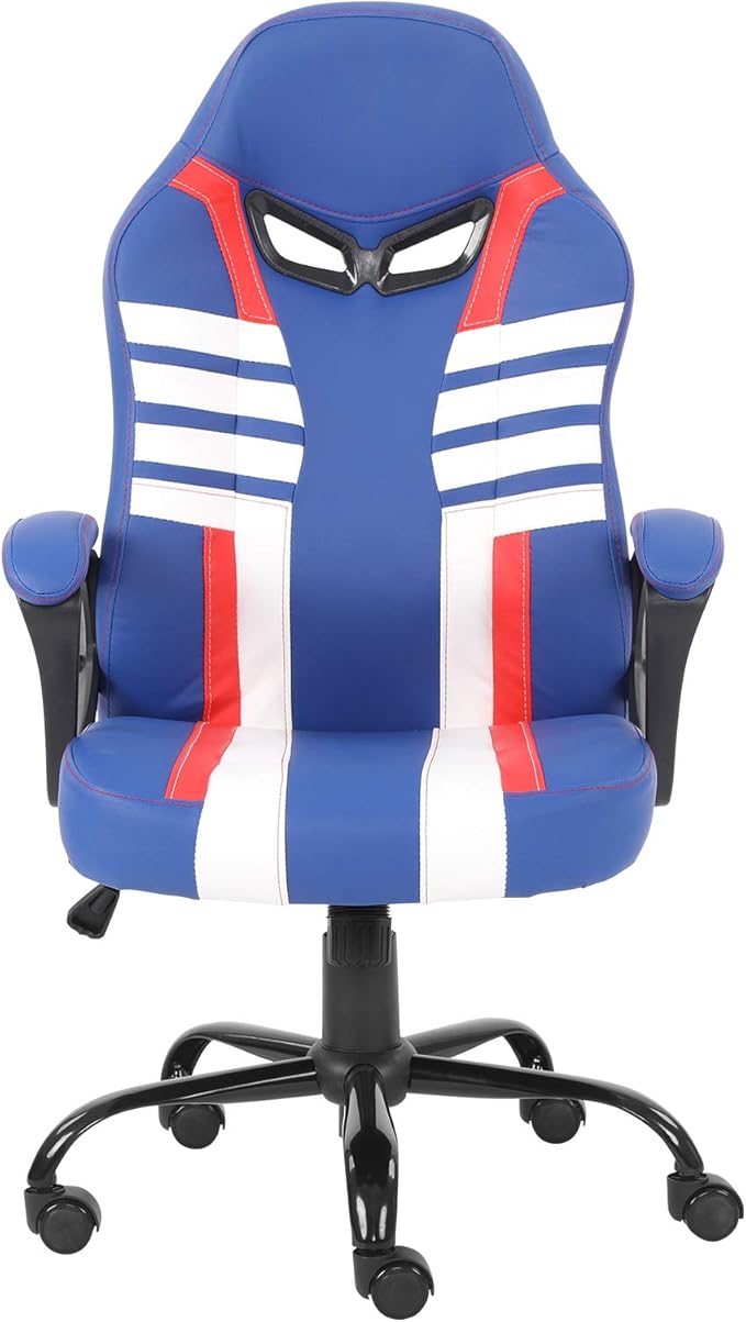 Modern-Depo Ergonomic Gaming Chair for Teenagers Juniors, High Back Swivel Racing Computer Chair, Height Adjustable Racing Gaming Chair, Soft Padded Armrest, Blue White