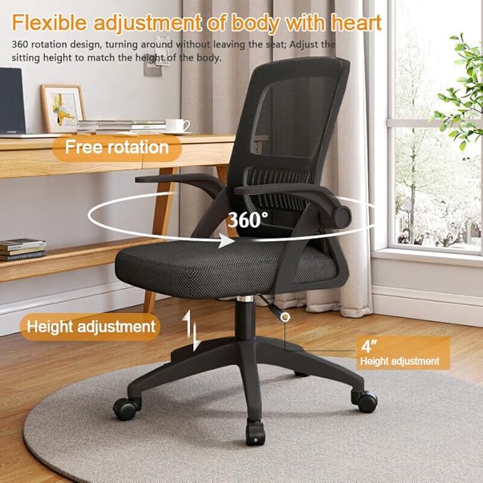 Home Office Chair Ergonomic Breathable Mesh Chair High Back with Adjustable Height Swivel with Flip-Up Arms and Lumbar Support