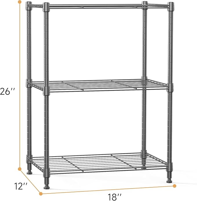 IZEUK 3 Tier Shelf, Heavy Duty Steel Wire Shelving Unit for Home, Kitchen, Laundry Room Organization, Office Storage Rack (17.7" W x 11.8" D x 26.3" H, 450LBS, Grey)