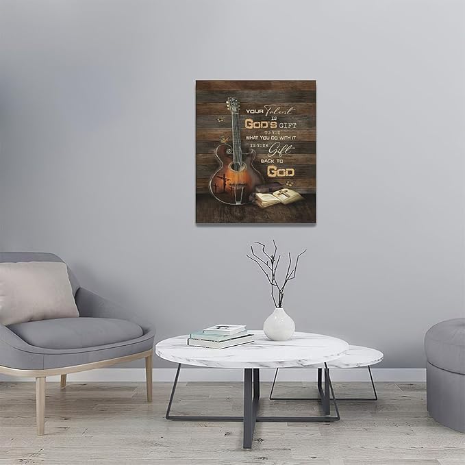 Christian Guitar Wall Art - Rock Music Guitar Wall Decor - Musical Pictures Artwork Inspirational Quotes Canvas Prints - Music Room Decor For Studio, Bedroom, Living Room, Bathroom - Framed 20"x24"