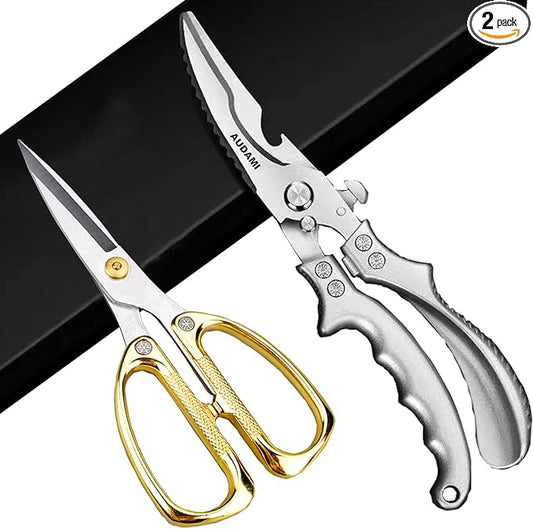 Stainless Steel Heavy Duty Kitchen Scissors - 2 Pack Multipurpose Food Scissors, Poultry & Meat Shears