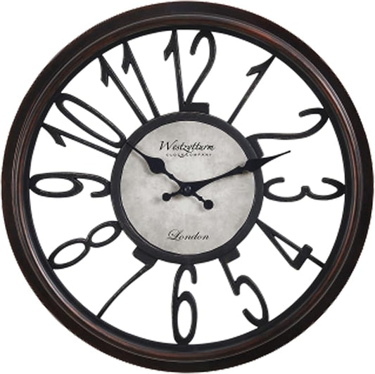 16 Inch Retro Black Wall Clock, Silent Non-Ticking Battery Operated Round Vintage Clock with Arabic Numerals,Decorative Living Room, Kitchen, Bedroom Decor