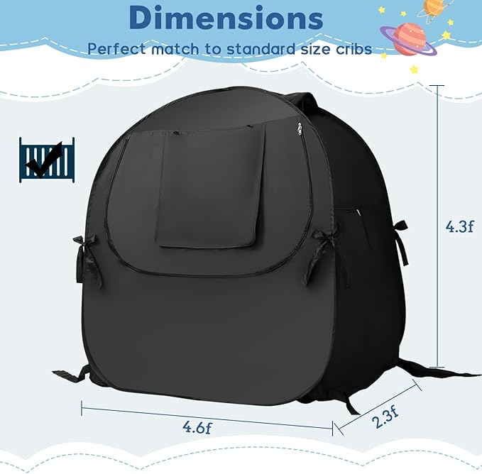 Crib Blackout Cover, Blackout Crib Cover for Babies, Portable Sleep Pod for Kids with Effortlessly Installation, Block 90% + Light