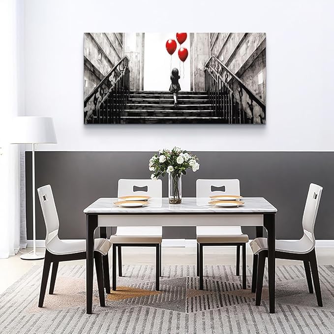 Lapremoly Large Canvas Wall Art For Bedroom Wall Decor For Living Room Office Decor Banksy Black And White Abstract Wall Painting Kid Graffiti Street Pictures Artwork Girl Room Home Decorations