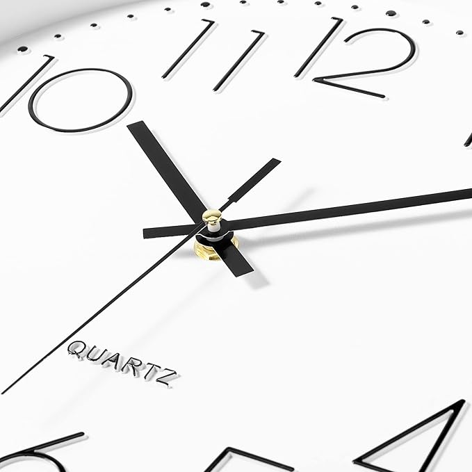 Foxtop 14 Inch Black Wall Clock, Large Silent Non-Ticking Battery Operated Round Quartz Modern Wall Clock Decorative for Office Living Room Bedroom Kitchen Home