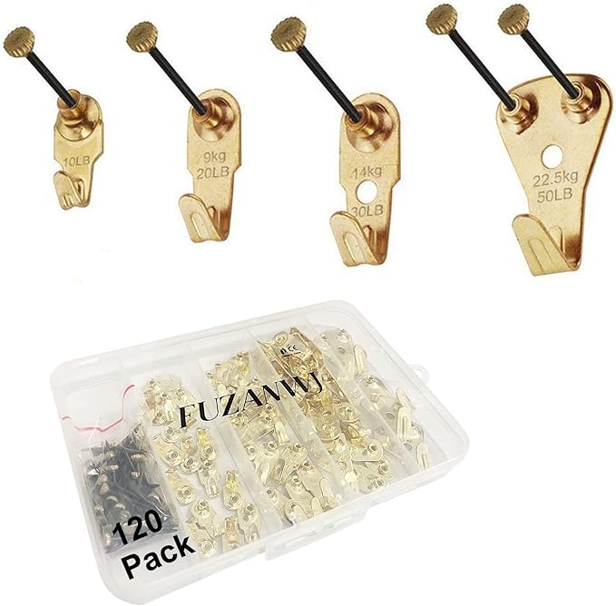 Picture Hangers, 120pcs Picture Hooks with Nails, FUZANWJ Picture Hanging kit, Wall Hangers, Wall Hanging Kit for Drywall/Wooden Wall, Holds 10-50 lbs