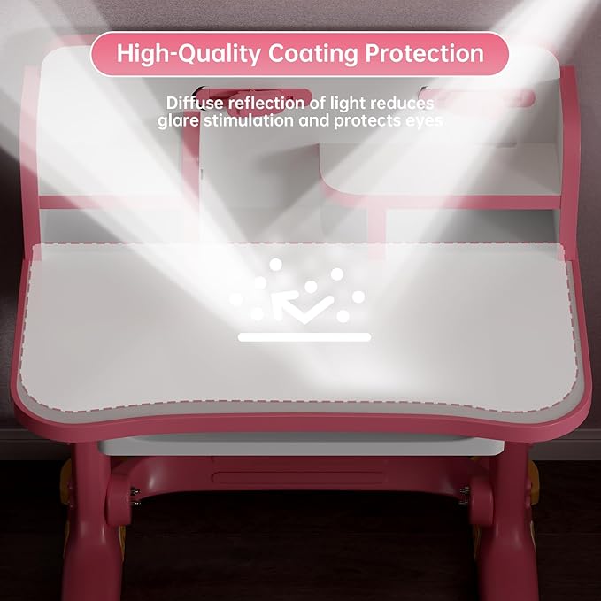 Kids Desk and Chair Set, Height Adjustable Child's School Study Writing Tables, Kids Desk with Bookstand and Storage Drawer, Widened Desktop with Desktop for Boys and Girls