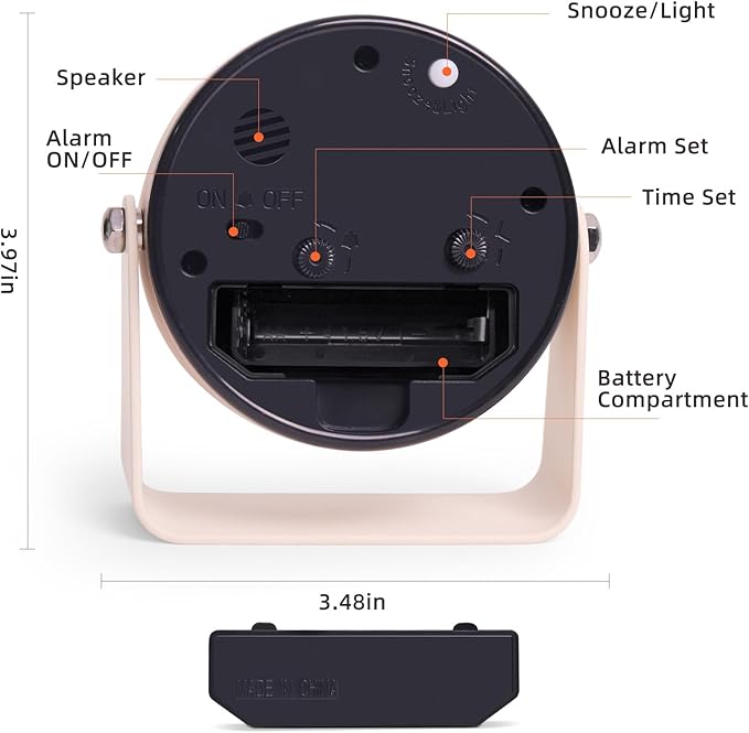 Analog Alarm Clock, Silent Non-Ticking Quartz Movement, Battery-Operated with Snooze & On-Demand Light, Easy to Set Gentle Wake Bedside Desk Clock, Ideal for Home, Travel, Office (Yellow)