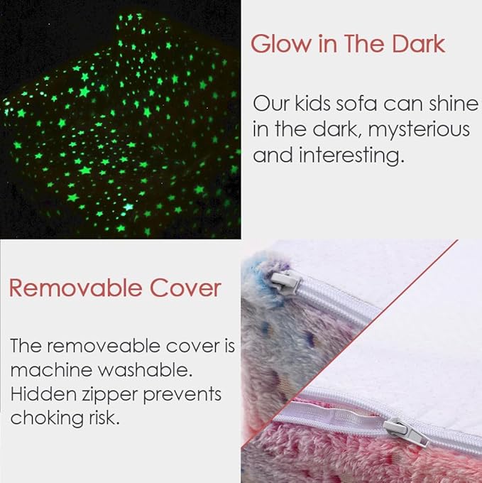 Furnishh Kids Sofa Couch Fold Out, Baby Toddler Comfy Soft Chair for Boys Girls, Flip Out Foldable Children 2 in 1 Convertible Sofa to Lounger, Folding Child Sleeper for Playroom, Pink Star