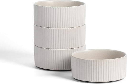 Stone Lain Haven Modern Stoneware 4 Piece Bowls Sets, Dish Set for 4, Reactive Glaze Sandy White