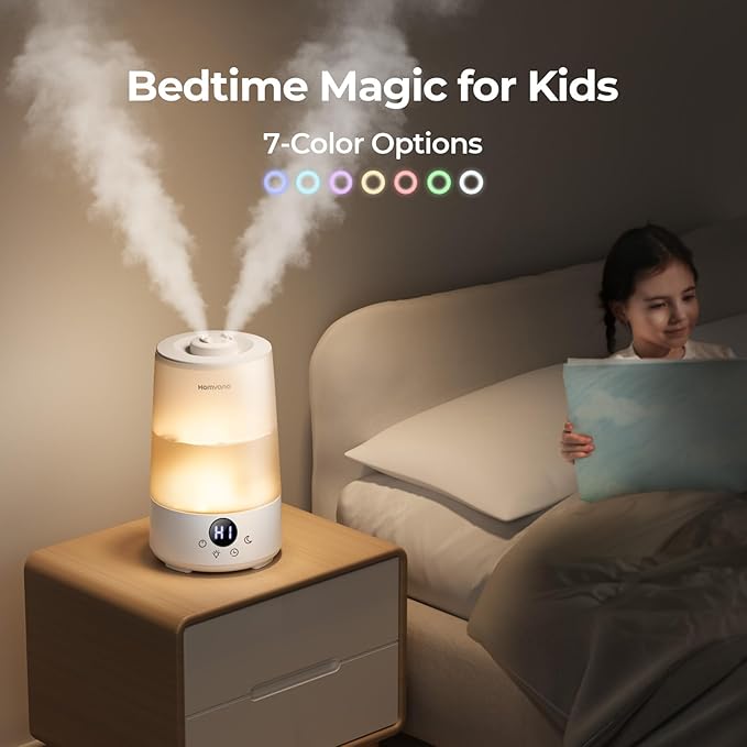 Homvana 3.6L Cool Mist Humidifiers for Bedroom, Large Room, Home, Whole House, Office, Living Room, 34H Top Fill Easy to Clean, Humidifier for Baby, Nursery, Infants, Kids, Toddlers, BPA-Free (White)