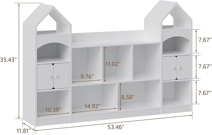 Vabches Castle Shape Children's Bookshelf, Kids Bookcase Display Case Kids Toy Storage Organizer Multifunctional Storage Cabinet Bookshelf Suitable for Playroom, Children's Room, Living Room, White