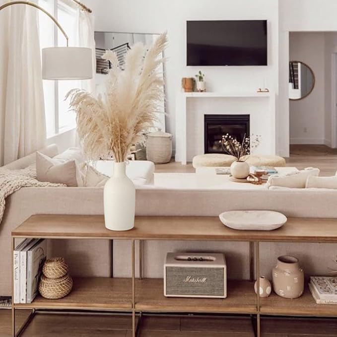 Oairse White Ceramic Cracked Effect Vase, Small Modern Vase for Pampas Grass, Decorative Centerpiece, Minimalist Home Decor