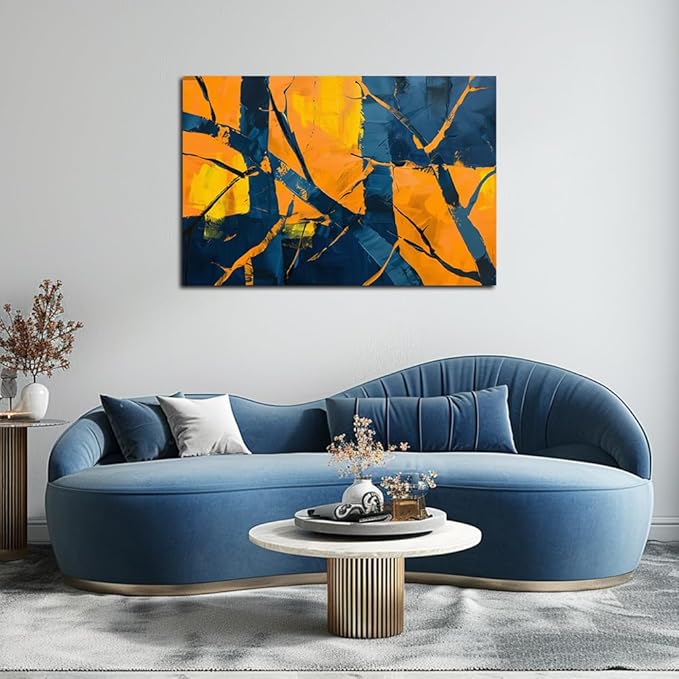 Orange Abstract Wall Art Nave Blue Modern Abstract Wall Decor for Living Room Large Abstract Artwork Prints on Canvas Color Block Painting for Bedroom Home Office Decorations(36"x24")