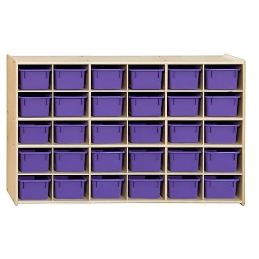 Contender Kids 30-Cubby Storage Cabinet with Purple Bins, Space-Friendly Storage Shelf Made of Baltic Birch Plywood, Can Store Books, Art/Craft Supplies & Toys
