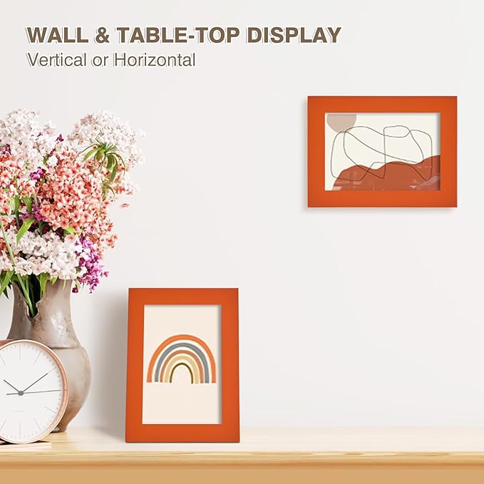 KINLINK 3.5x5 Picture Frames Orange, Solid Wood Frames with Plexiglass for Table Top and Wall Mounting, Photo Frames for Horizontal or Vertical Display, 4 Pack