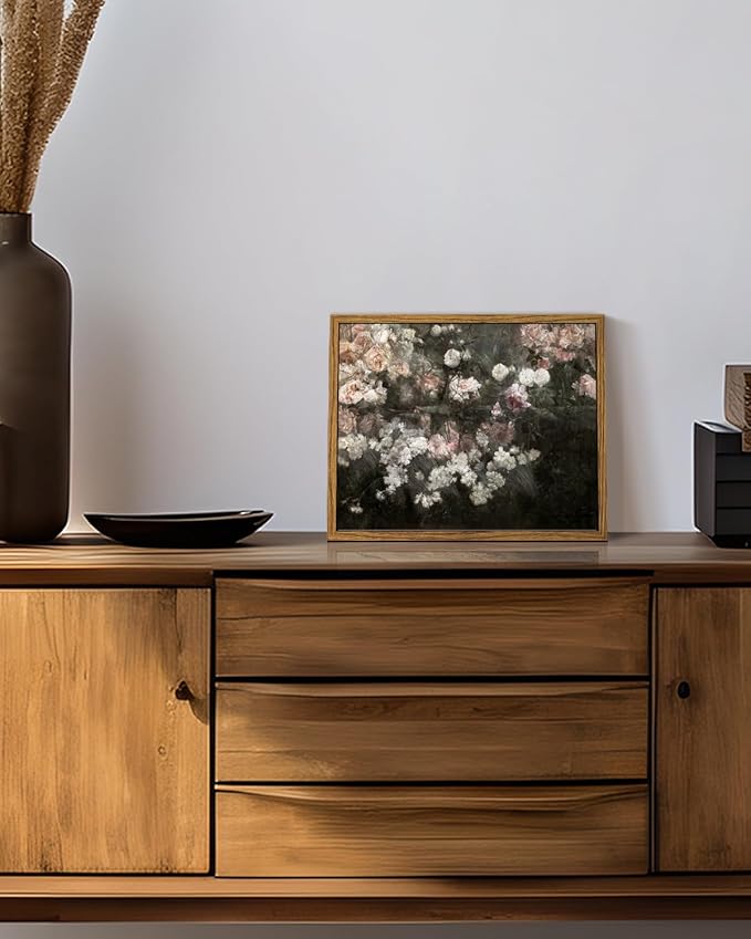 InSimSea Framed Canvas Wall Art, Vintage Country Garden in May Flower Wall Art, Rustic Wall Decor for Bedroom, Living Room, Bathroom, 8"x10"