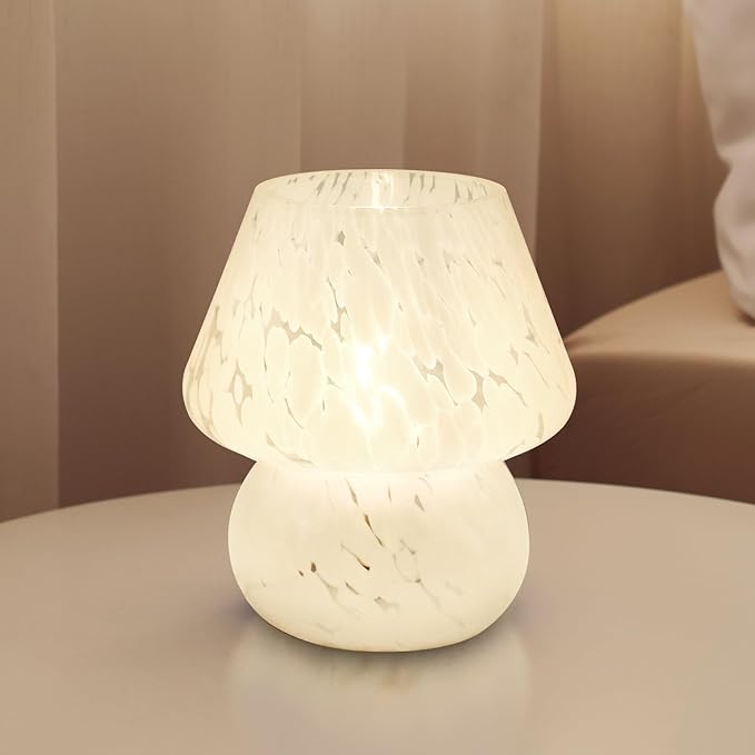 Mushroom Lamp Table Lamp for Bedroom,Small Desk Bedside Lamps for Living Room,Mushroom Decor Cute Mini Modern Mid Century Lamps for Night Stands,Aesthetic Home Living Room Decor(White)