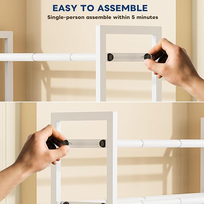 Mavivegue 3-Tier 19"-43.3" Adjustable Shoe Rack for Closet,Expandable Shoe Rack, Hall Entryway,Front Door,Garage, Sturdy Steel Space-Saving Rack, White