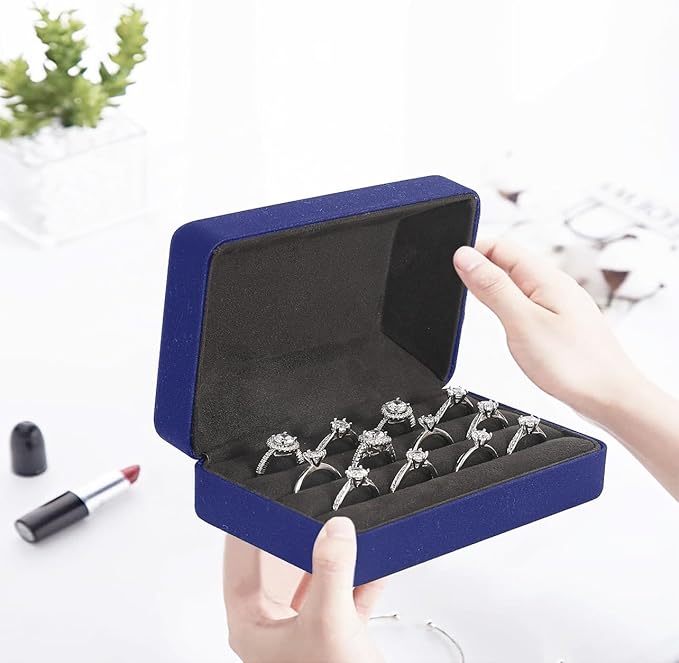 Ring Storage Boxes for Multiple Rings, Compact and Stylish Travel Jewelry case, Portable Small jewelry Organizer Box Tray Gift for Women, Girl(Blue)