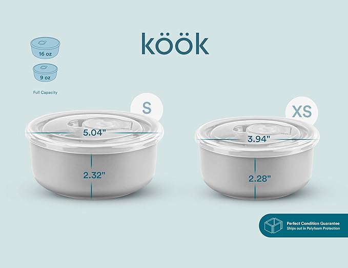 KooK Ceramic Mixing Bowls, Nesting Bowls, Set of 4, Kitchen Bowls, Prep, Serving, Gift, Microwave and Dishwasher Safe, 10/16/29/47 oz, (Grey)