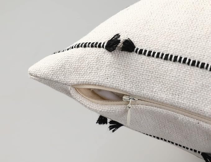 Long Lumbar Throw Pillow Cover 16x36,Stripe Pattern Cotton Black Boho Extra Long Decorative Pillow Cover Pillow Case Cushion Cover for Bed Sofa Couch Farmhouse,Skinny Modern Accent