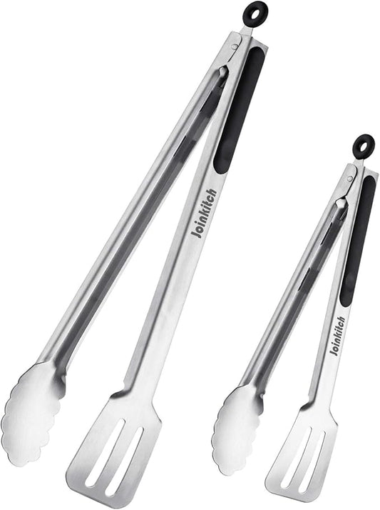 16-inch & 12-Inch Grill Tongs for Cooking BBQ Heavy Duty Extra Long Grilling Tongs, Premium Set 2 pack