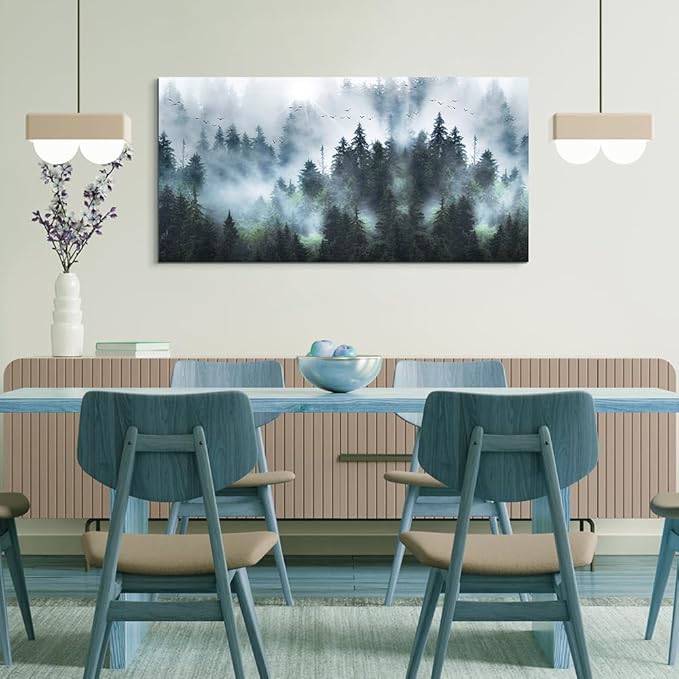 Wapluam Canvas Wall Art For Living Room & Office - Foggy Forest Landscape - Framed Canvas Prints - Modern Wall Painting - 20"X40"