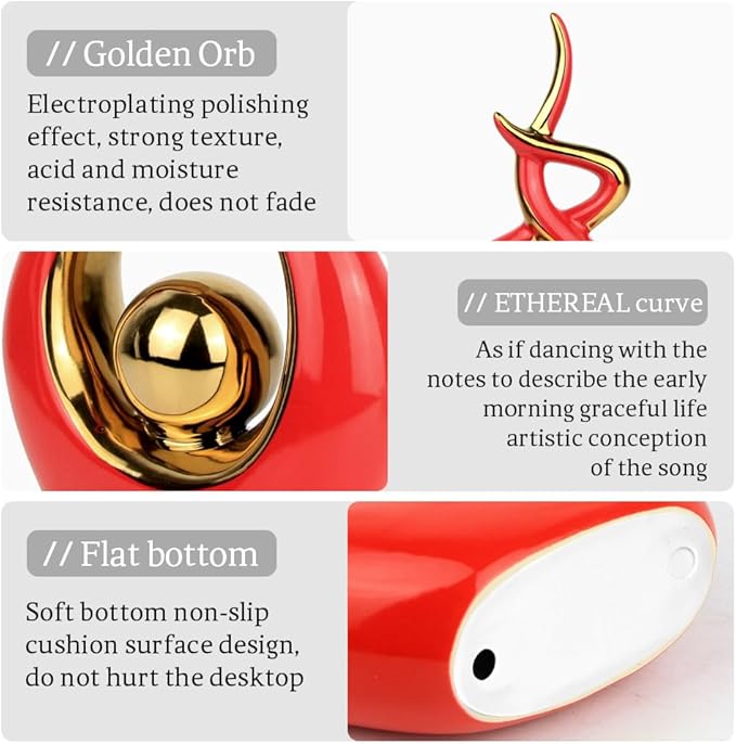 Norrclp Home Decor Modern Abstract Art Ceramic Statue Table Decorations for Dining Room Living Room Office Centerpiece (Red and Gold, Small)