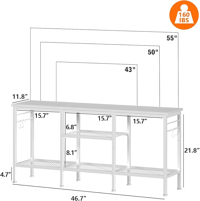Furologee TV Stand for TVs up to 55 Inch, Entertainment Center with Open Storage Shelves, Media Console Table with Soundbar Shelf for Living Room, Bedroom, White