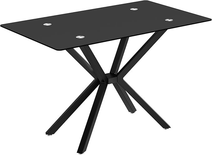 Modern Rectangular Glass Dining Table with Tempered Glass Top and Metal Legs - Perfect for Home, Kitchen, or Dining Room