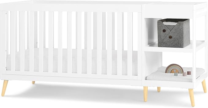 Delta Children Essex 4-in-1 Convertible Crib and Changer, Bianca White w/Natural